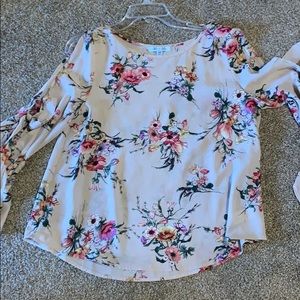 She & sky top with bell sleeves